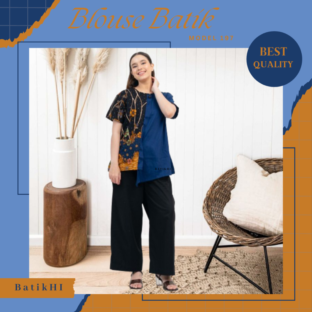 Blouse Batik Baju Batik Kerja Atasan Batik Wanita Lengan Pendek Motif 197