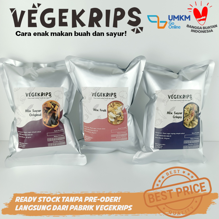 

PAKET 3 PCS (Mix Sayur Ori 50 Gr + Mix Sayur Crispy 50 Gr + Mix Fruit 50 Gr) VEGEKRIPS