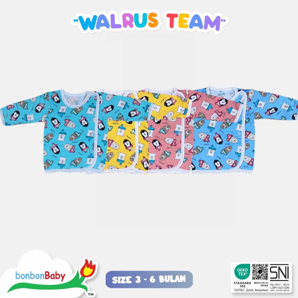 BONBONBABY - Baju Bayi Newborn Kancing Samping Lengan Panjang Warlus Team 3-6 Bulan