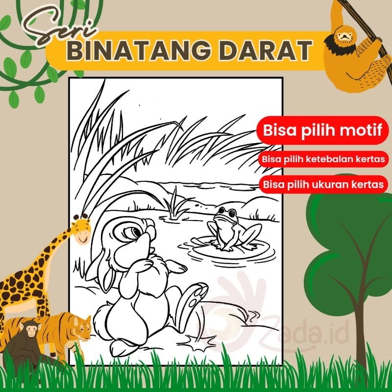 Kertas Gambar Sketsa Mewarnai Binatang Hewan Darat HVS F4 A4 A5 70 80 100 gsm