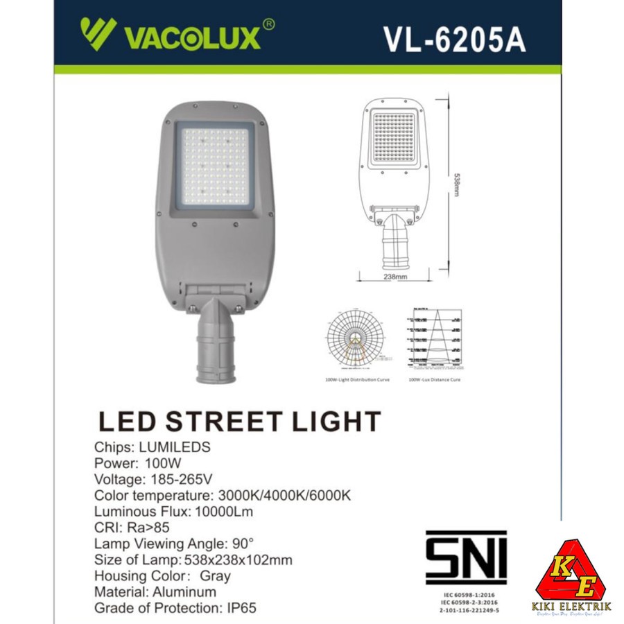 Lampu PJU LED 100 Watt VL6205A / Lampu Jalan LED / Lumileds Chip SNI