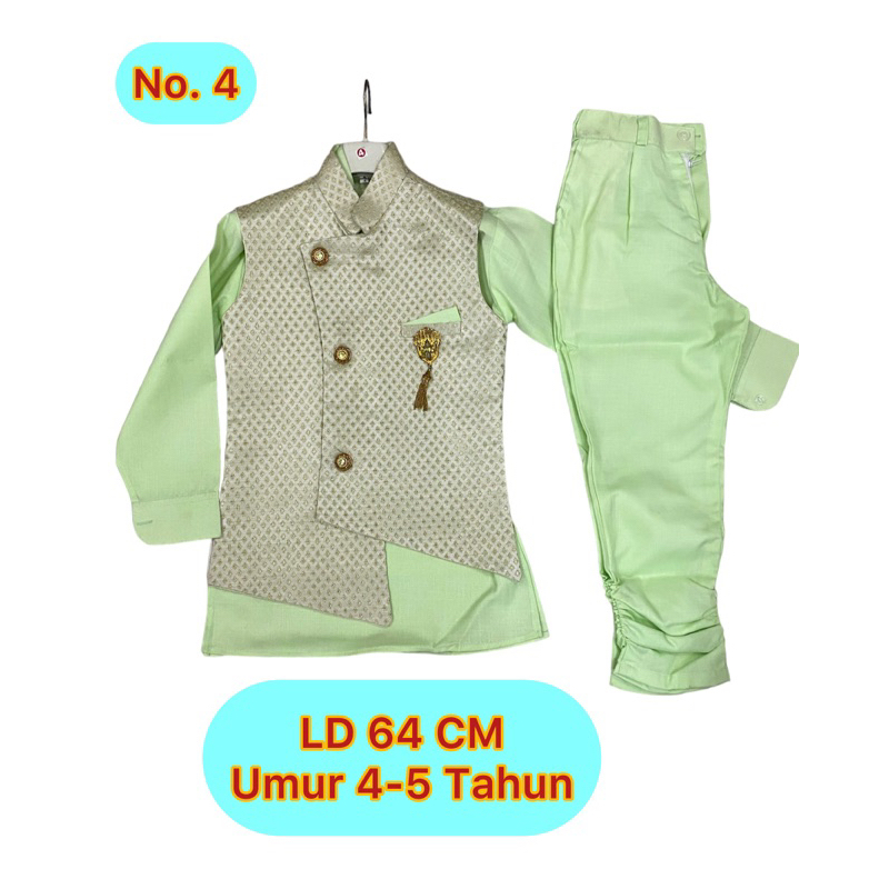 KURTA SHERWANI SET EKSTRA COVER & GANTUNGAN ANAK UMUR 4-5 TAHUN LD 64 CM / BAJU LEBARAN ANAK COWOK /