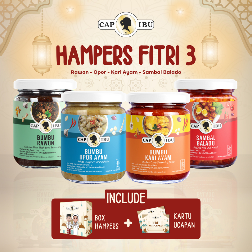 

CAP IBU Hampers Fitri 3 - Bumbu Rawon / Bumbu Opor Ayam / Bumbu kari Ayam dan Sambal Balado