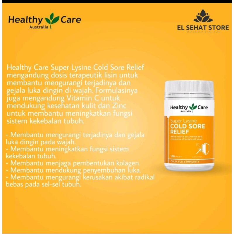 Healthy Care Super Lysine Cold Sore Relief 1000mg 100 Tablets