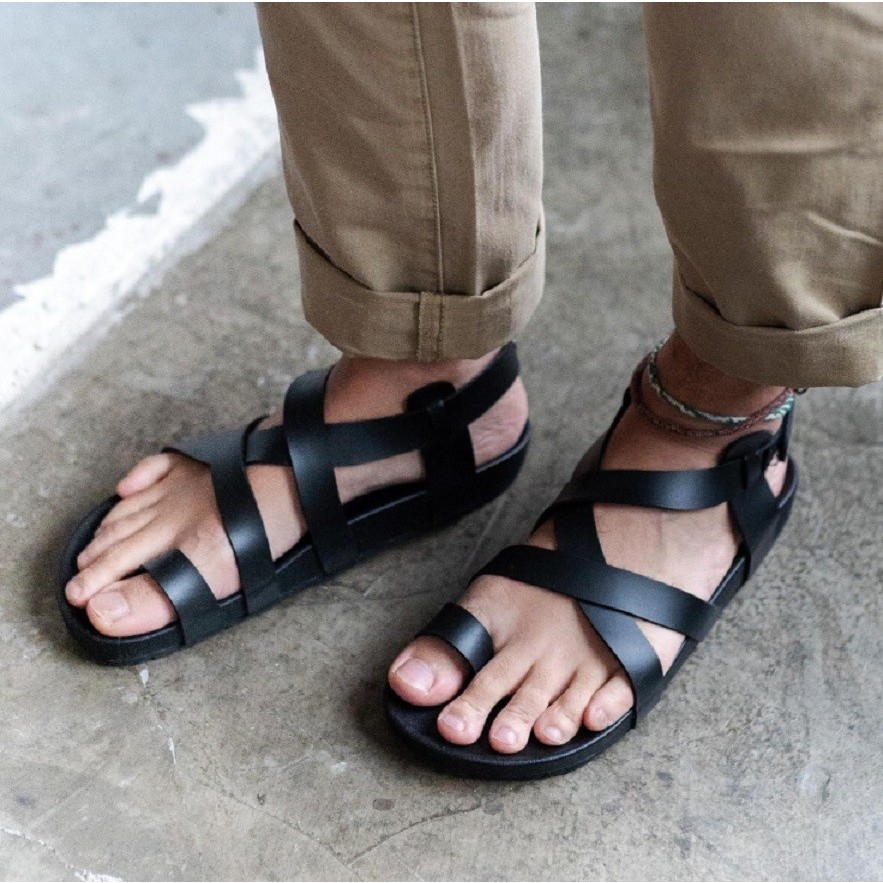 SEPATU SANDAL PRIA TALI HITAM GLADIATOR UKURAN BESAR JUMBO BIG SIZE 44 45 46