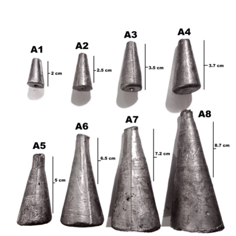 Timah Pemberat Pancing Kerucut Type A 1 2 3 4 5 6 7 8 Gram