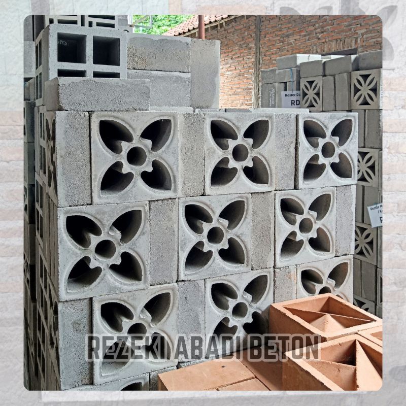 Roster Beton Minimalis Modern, Loster Lubang Angin Motif Bunga Ukuran 20x20 cm