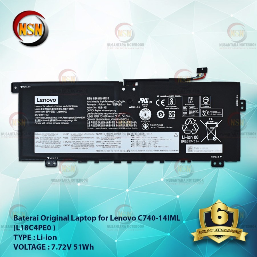 Baterai Original for LENOVO  YOGA C740-14IML L18M4PE0 L18L4PE0 L18C4PE0