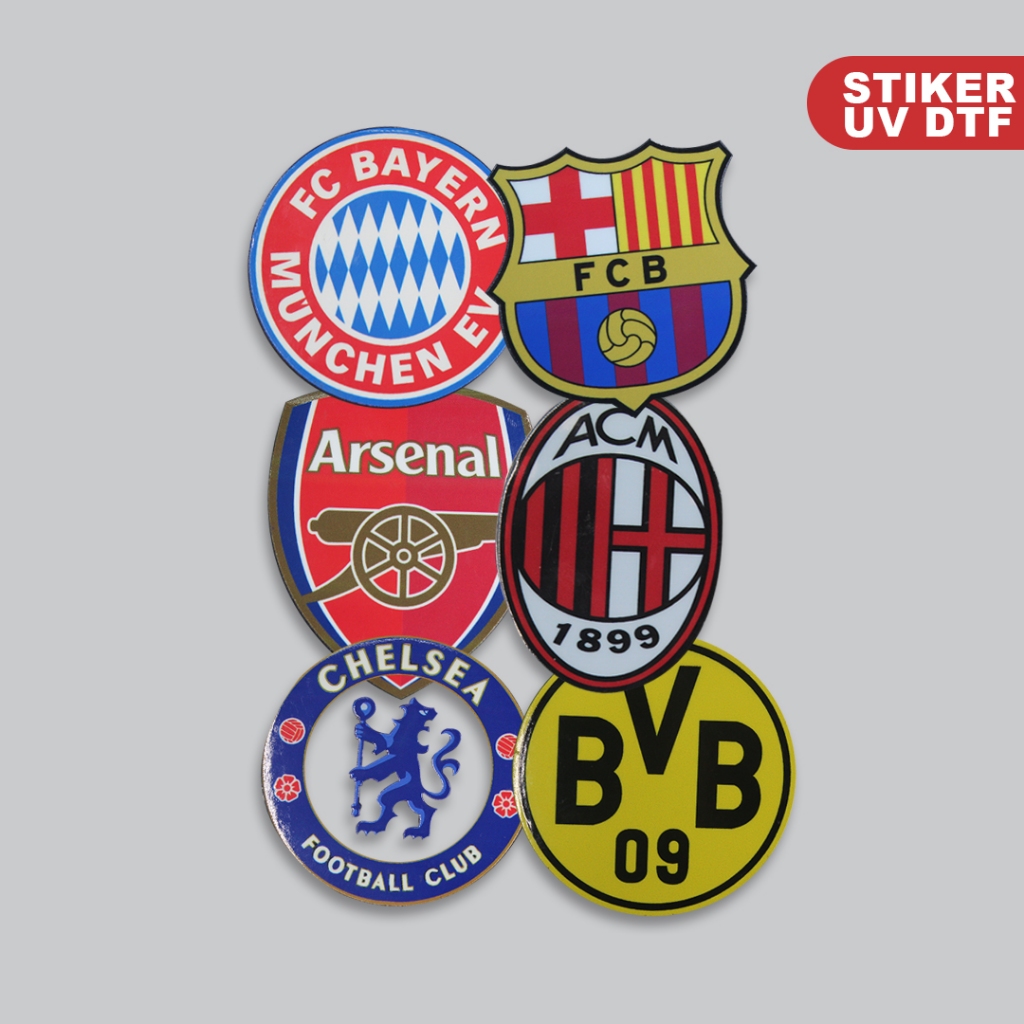 

Stiker logo UV DTF klub sepakbola timbul anti air bukan cutting sticker