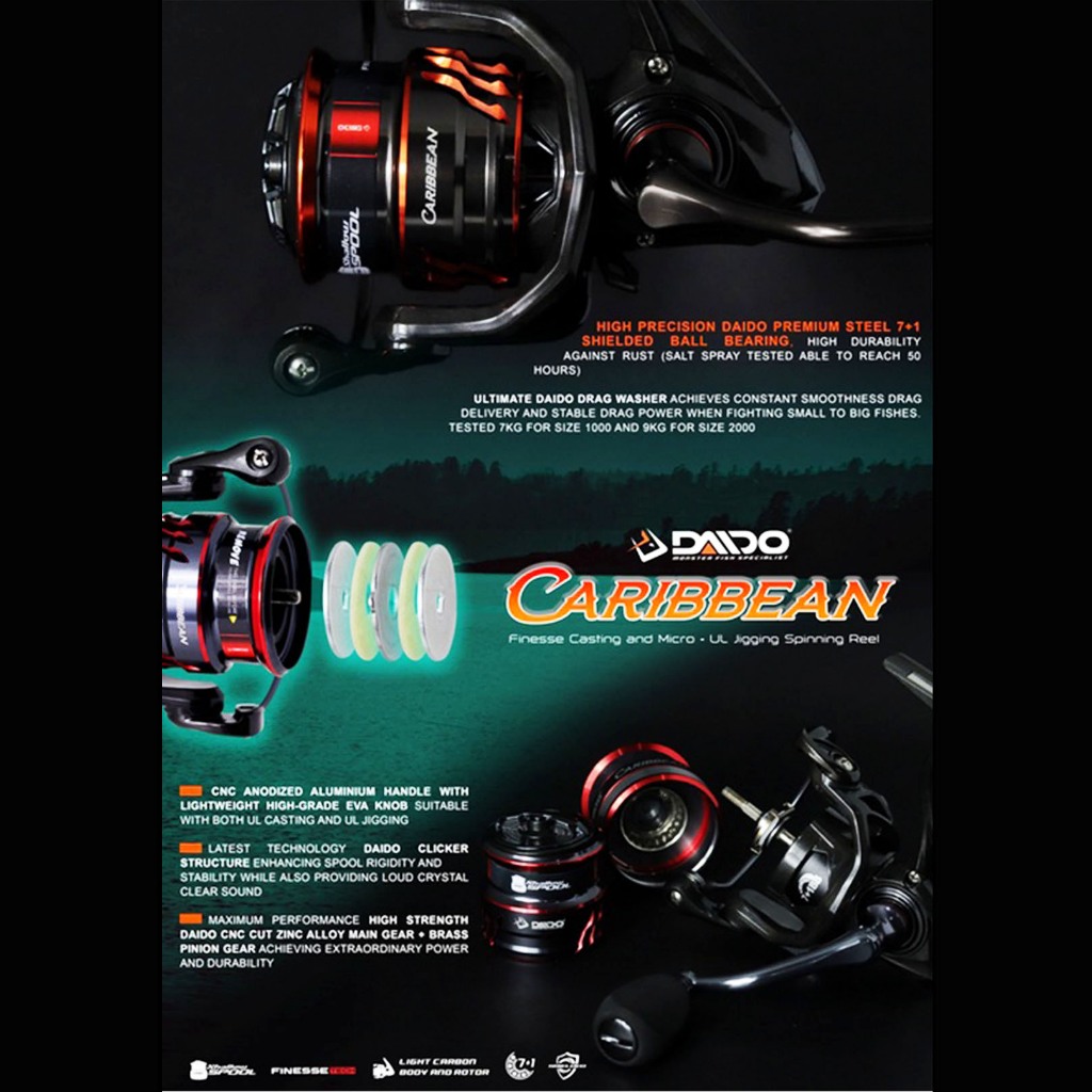 Reel Daido Caribbean 1000/2000/2000HS HG BLACK EDITION CARBON BODY 9 BEARING