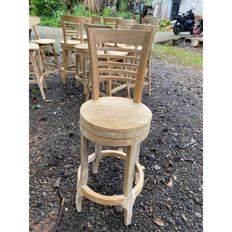 kursi bar putar jati termurah kursi cafe bar terlaris kursi teras putar kayu jati