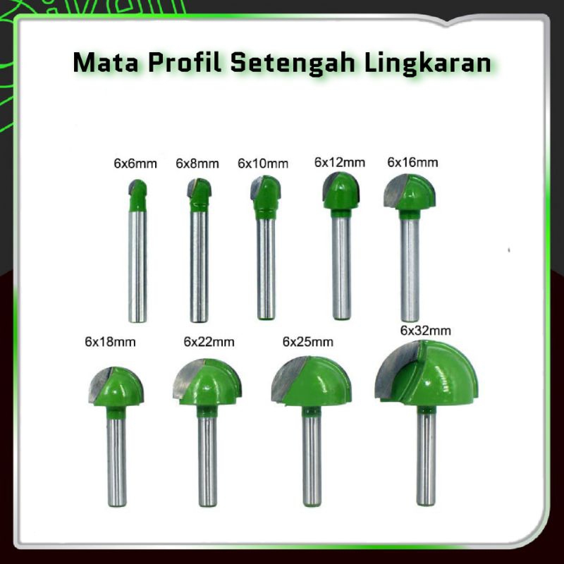 Mata Bor Profil Kayu Round Bit Mata Router Setengah Lingkaran Shank 6mm