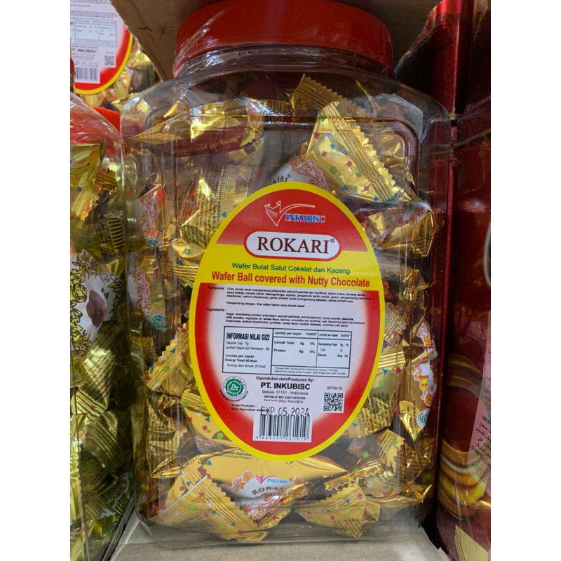 

Rokari Wafer Bulat Salut Cokelat Dan Kacang