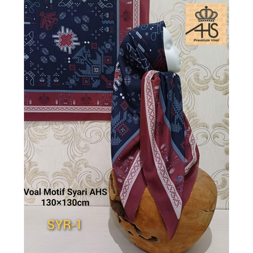 Hijab Voal Syari Motif SYR AHS Segi Empat Jumbo Premium Lasercut