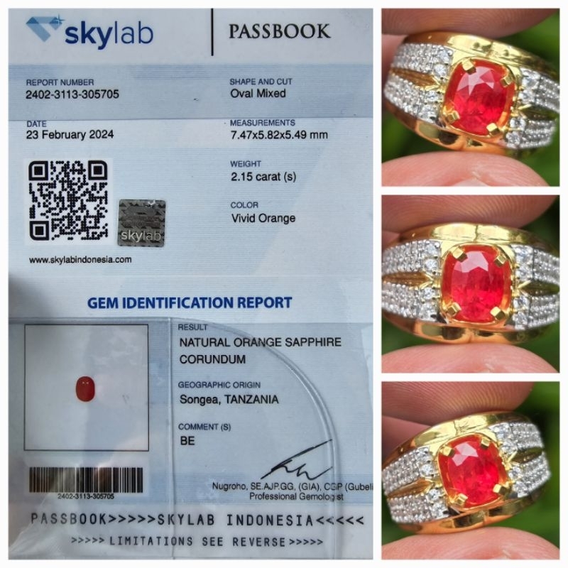 Natural Vivid Orange Sapphire Songea Sertifikat 2.15 crt