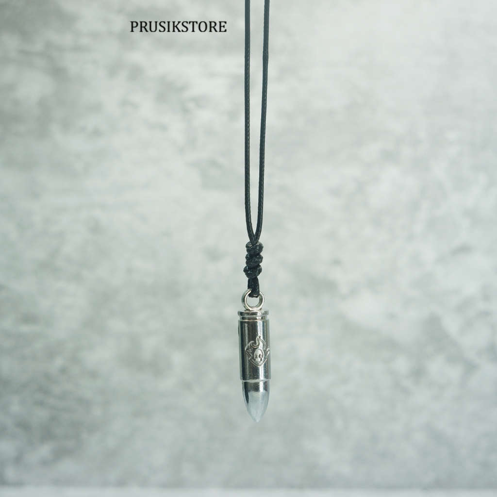 Kalung Pria/Cowok Keren Tali Hitam Liontin Peluru KP220