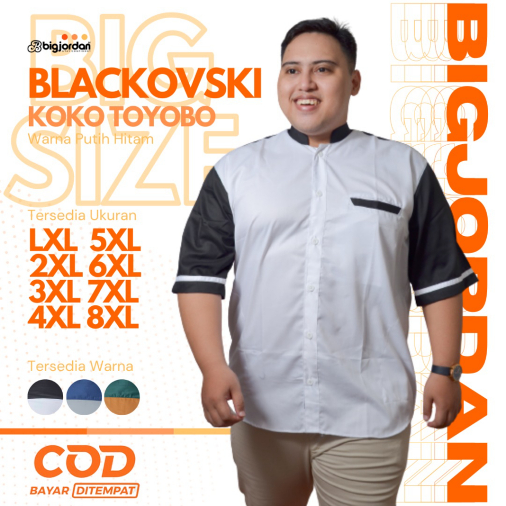 KOKO LENGAN PENDEK BIG JORDAN 2XL 3XL 4XL 5XL 6XL 7XL 8XL,BLACKOVSKI - KOKO BIG JORDAN HITAM PUTIH,G