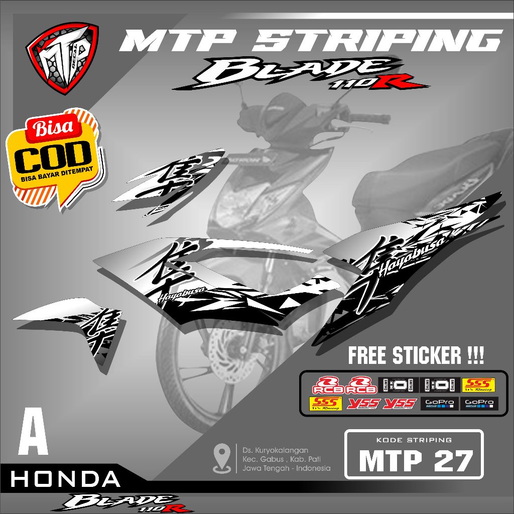 (COD) Sticker Striping Blade 110 Karbu- Stiker Variasi Lis Motor Honda Blade Desain Custom Hayabusa 
