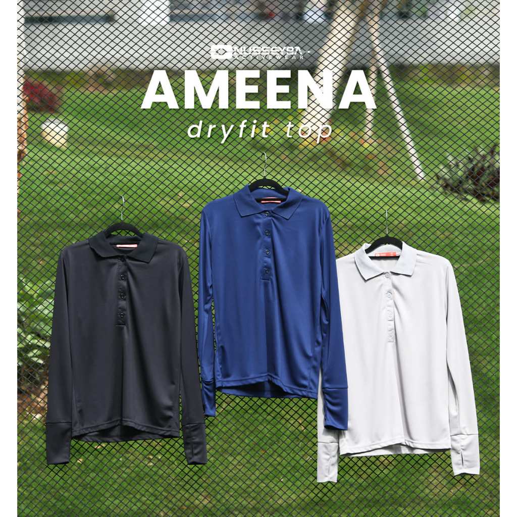 Nusseyba Ameena Top Kaos Olahraga Wanita Bahan Dryfit