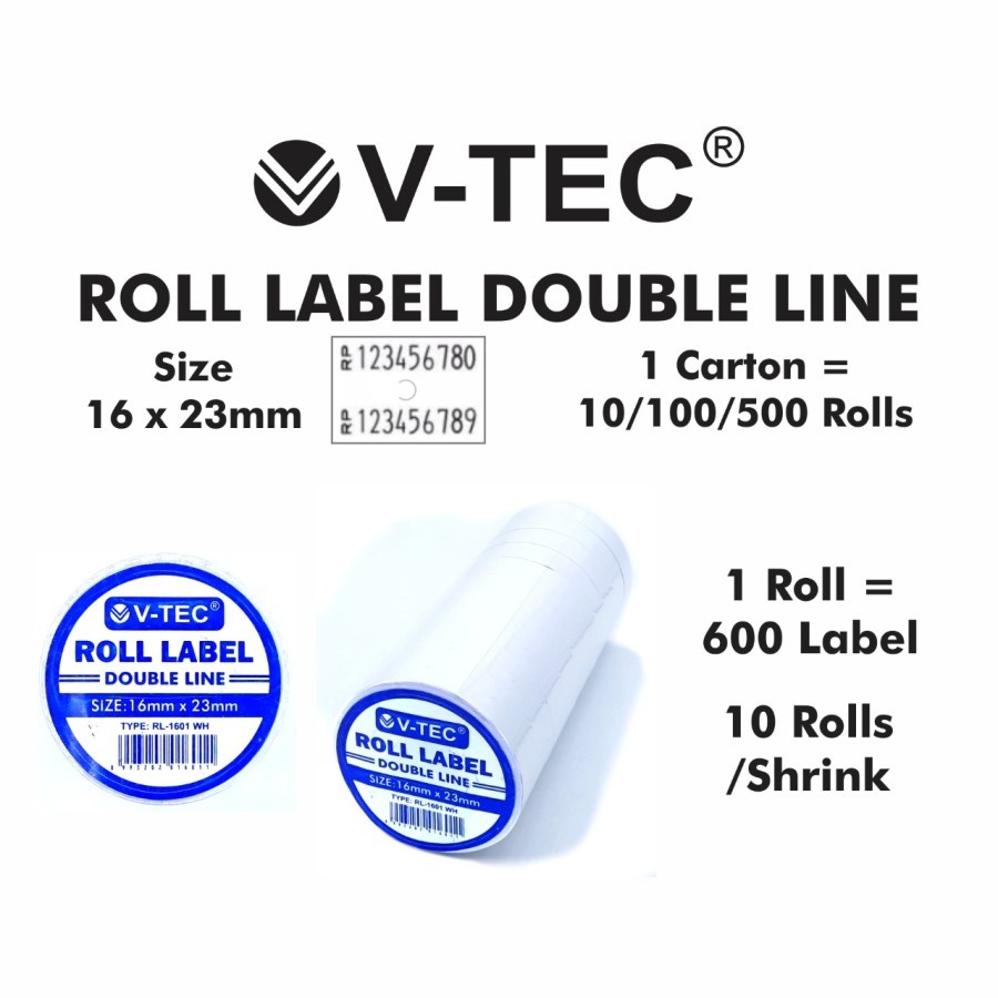 

(10 ROLL) V-TEC ROLL LABEL DOUBLE LINE TYPE RL-1601 WHITE