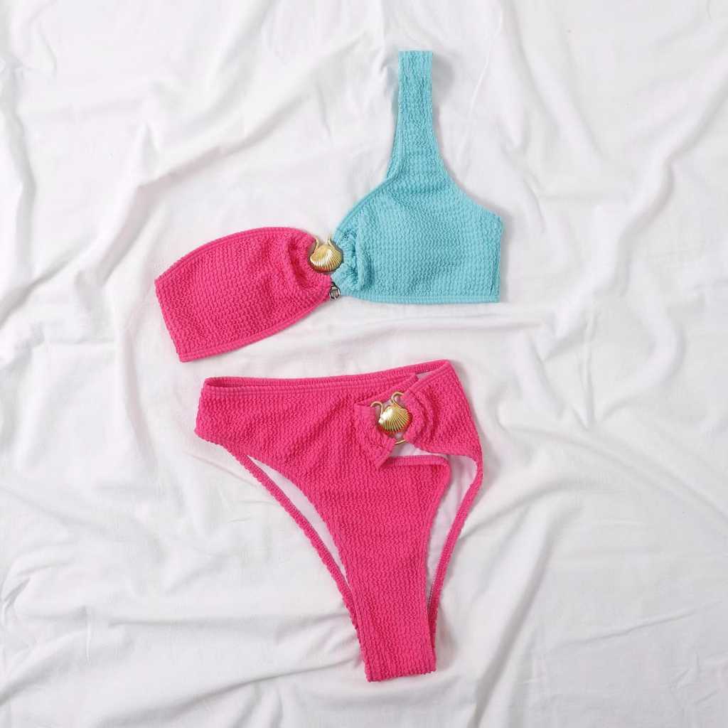𝐑𝐄𝐀𝐃𝐘 𝐒𝐓𝐎𝐂𝐊 𝐒𝐀𝐅 - YUKI pink blue bikini set 2 pcs woman premium / bikini bra one shoulder + panty / 