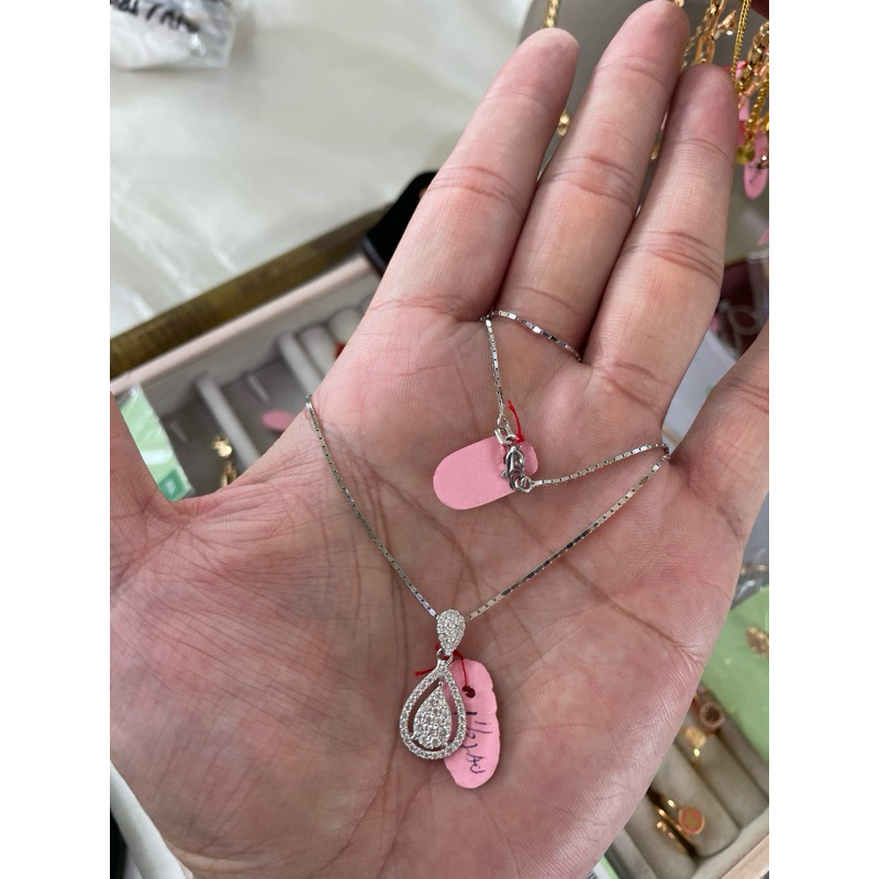 Kalung rantai italy kaca + liontin full cor mata Emas Asli 9K