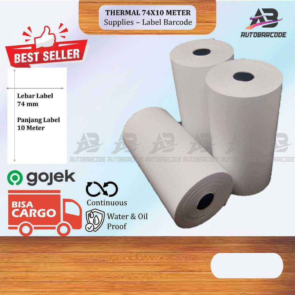 

Stiker Label 74X10M Continuous Resi Sticker Cocok Printer 80MM Portable Pengiriman Con 74X10 74