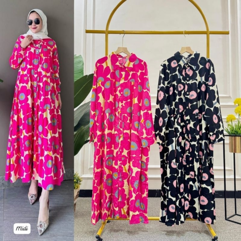 LOLY MIDI DRESS - MIDI RAYON ARMOR BUNGA / MIDI DRESS RAYON PREMIUM / MIDI DRESS WANITA / LONG TUNIK