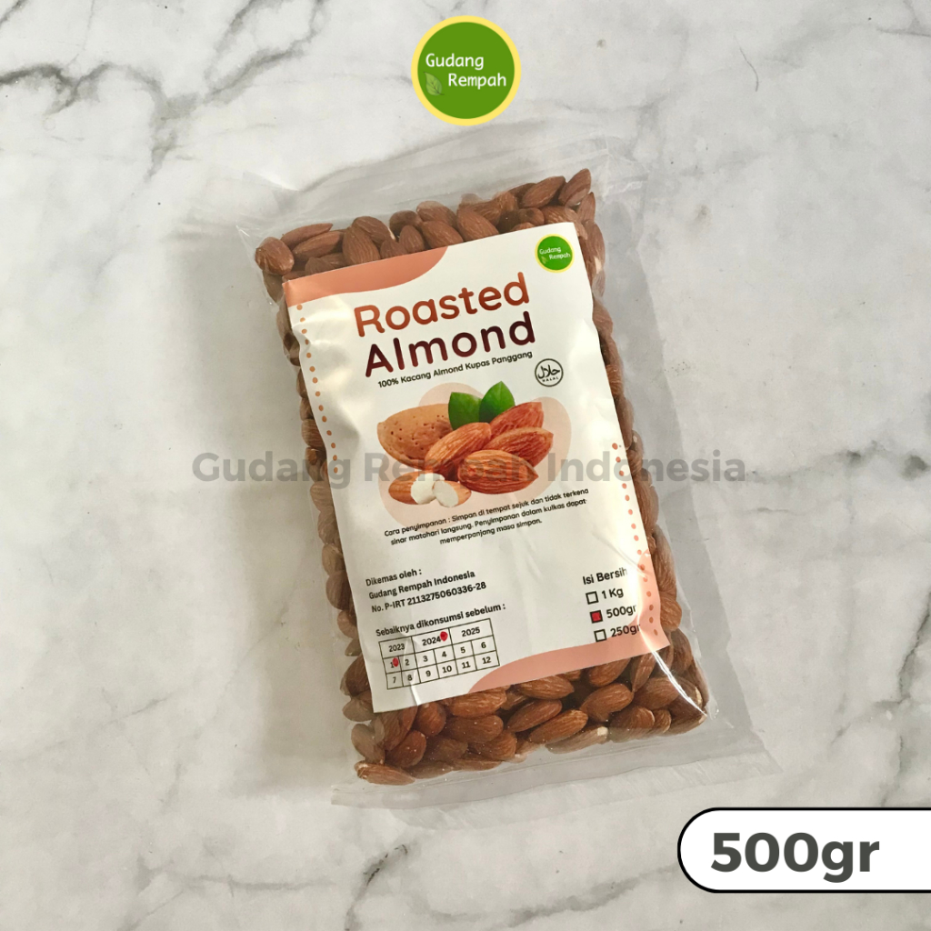 

[PROMO 3.3] Almond Panggang 500g SUPER PREMIUM - Roasted Almond Siap Makan/ Almond Panggang Premium / Kupas / Utuh / Renyah