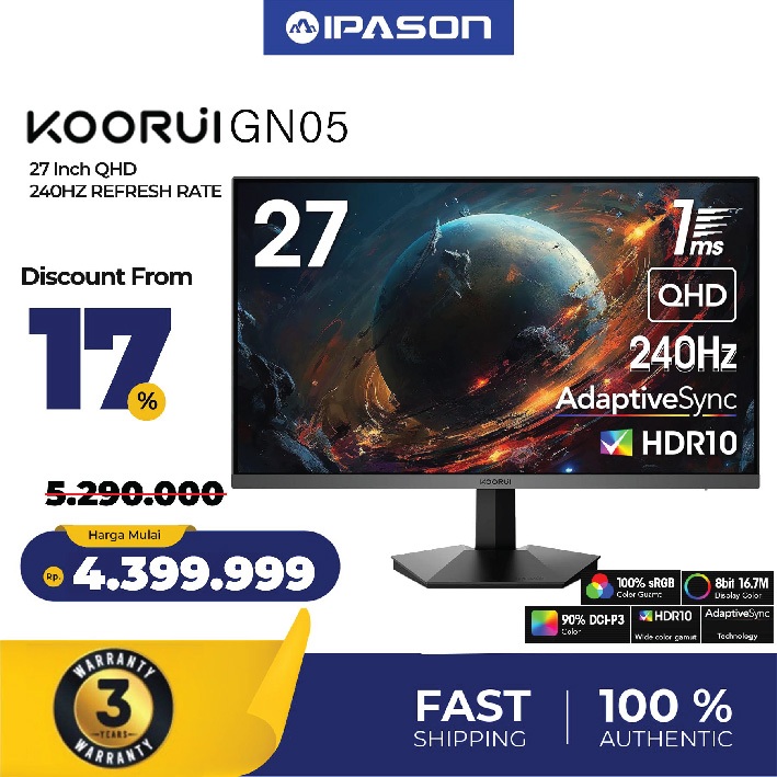 KOORUI monitor 27 inch monitor gaming QHD  monitor 240Hz 1ms HDR10- koorui GN05