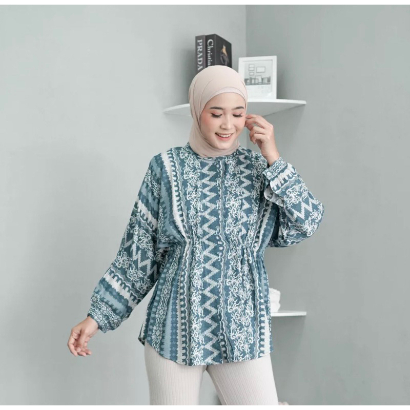 Seyhaofficial - Blouse Batik Wanita Lengan Panjang Motif Batik - Blouse Rayon Murah Adem - Blouse Wa