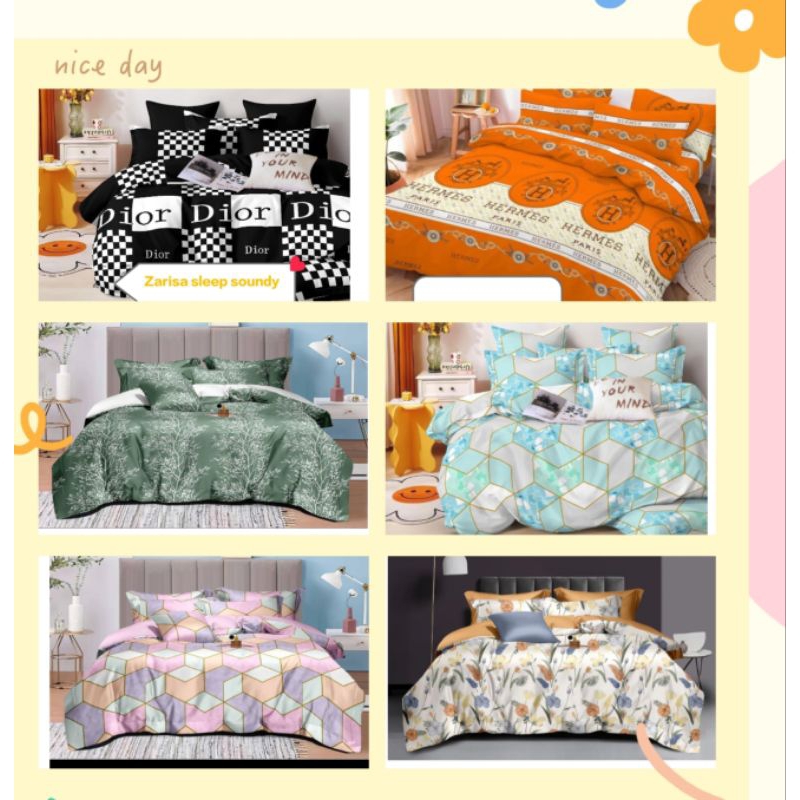 BEDCOVER SET sleep soundly Ukuran 180×200×20|160×200|120×200|Cotton Lokal| Bedcover Motif Aestetic