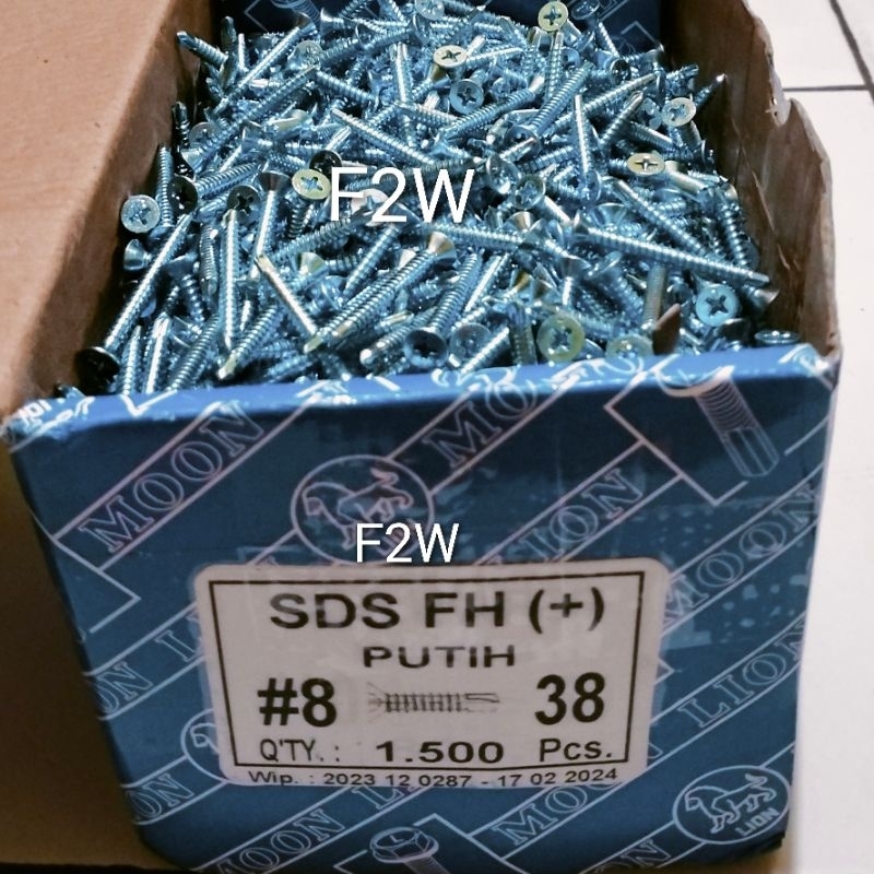 #8X38 SEKRUP SDS FH (+) PUTIH MOON LION 8X38 SKRUP ROOFING SDS #8X38