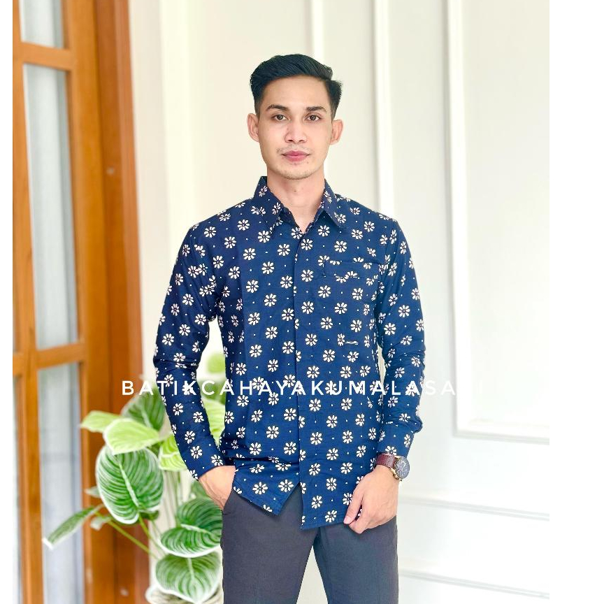 Kemeja Batik Pria Lapis Furing Motif Truntum NAVY - Atasan Kemeja Pria Biru Navy Batik Kerja