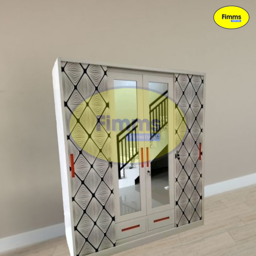 Lemari Baju Besi Sliding - Lemari Baju Sliding 4 pintu - Lemari Baju Sliding - Lemari Baju Motif Dia