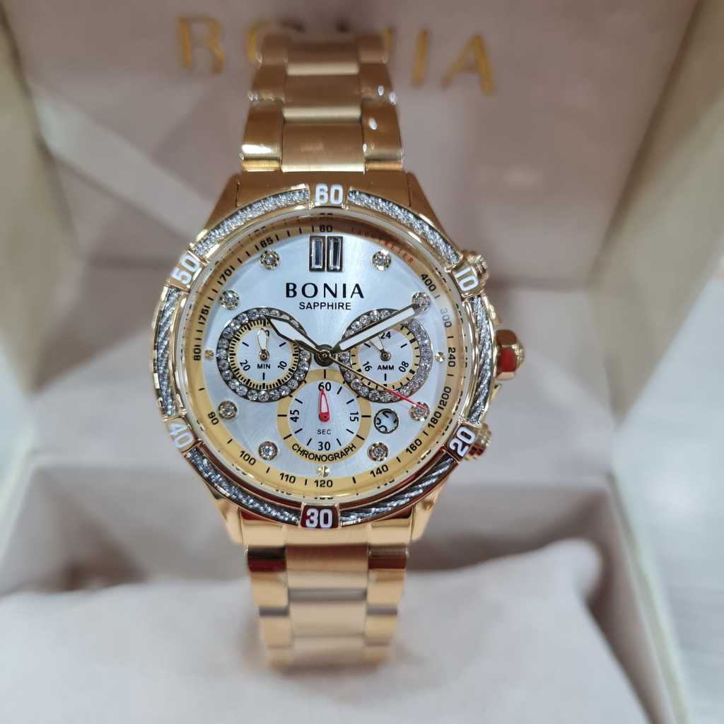 Jam Tangan Wanita Bonia BnB 10732 Gold - Rose - Black Original Chrono Date
