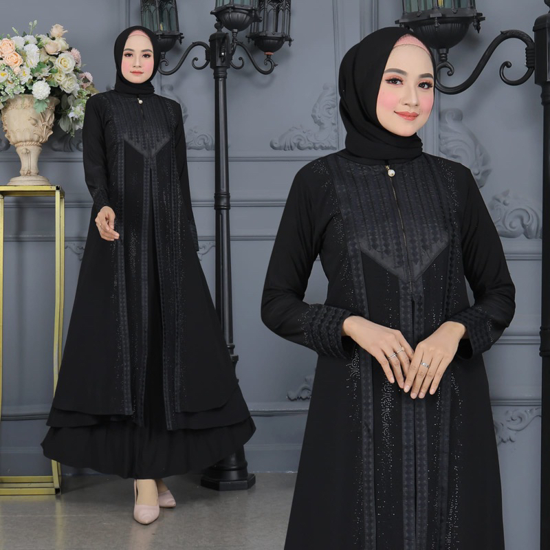 GAMIS ABAYA TURKEY BORDIR BELAH SAMPING FULL HITAM MEWAH TERLARIS DIVVSAA.COLLECTION-Busui M Full Hitam