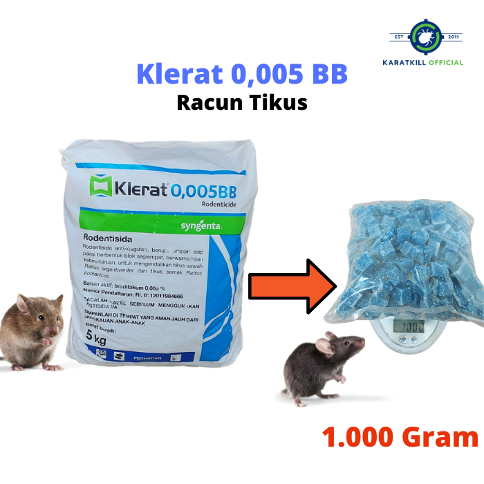 Klerat 0,005 BB Racun Tikus pembasmi tikus elemenasi koloni tikus tuntas kemasan ekonomis original