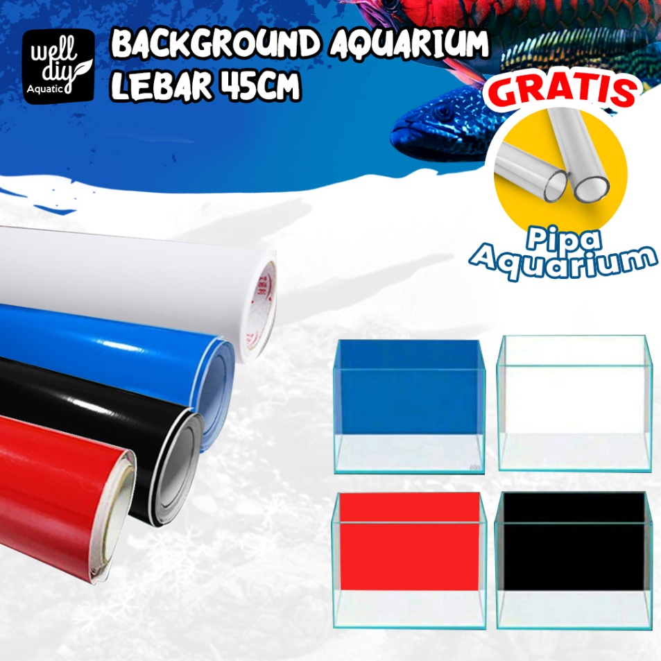 Penawaran Terbatas  Sticker Background Aquarium Aquascape Skotlite Skotlet Hitam Biru Putih Merah Transparant