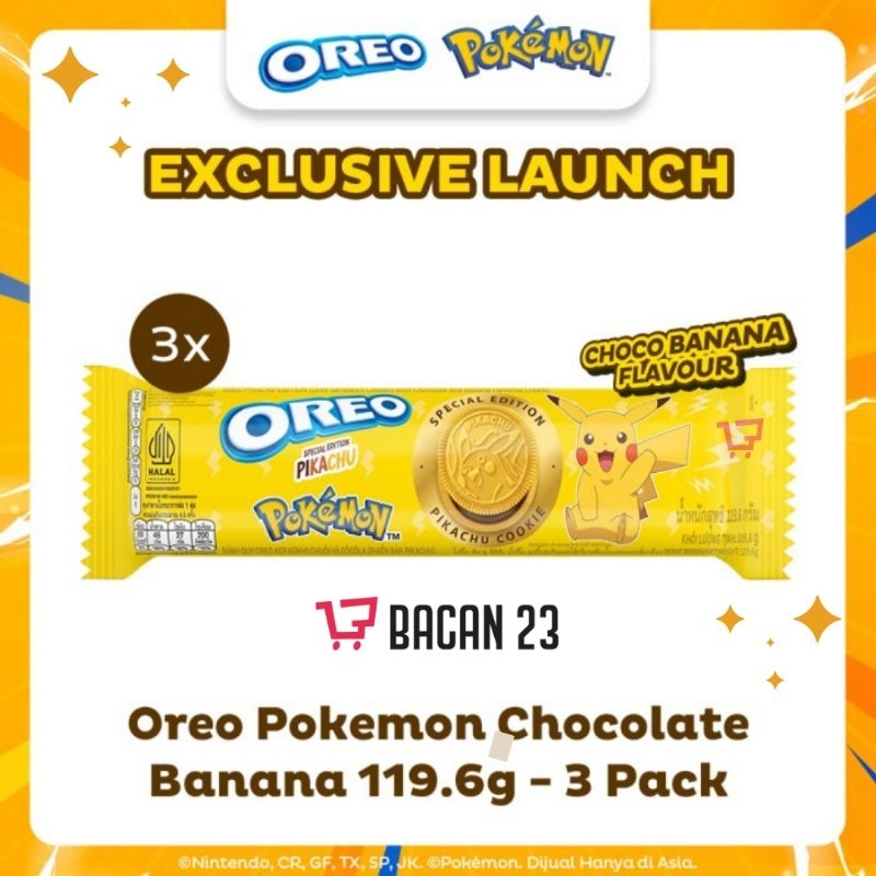 

Oreo Pokemon Exclusive Launch (Oreo Pikachu Edition rasa Chocolate Banana) (PROMO 3 PACK x 119.6gr)