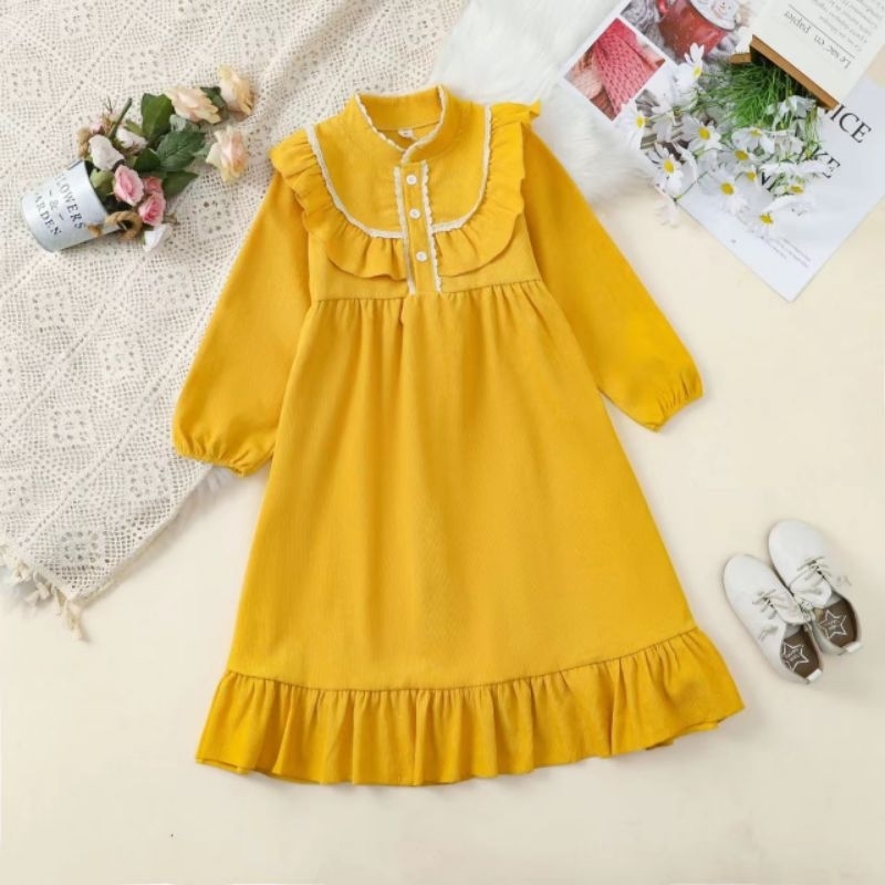 Gamis anak kuning lemon elegan lucu import