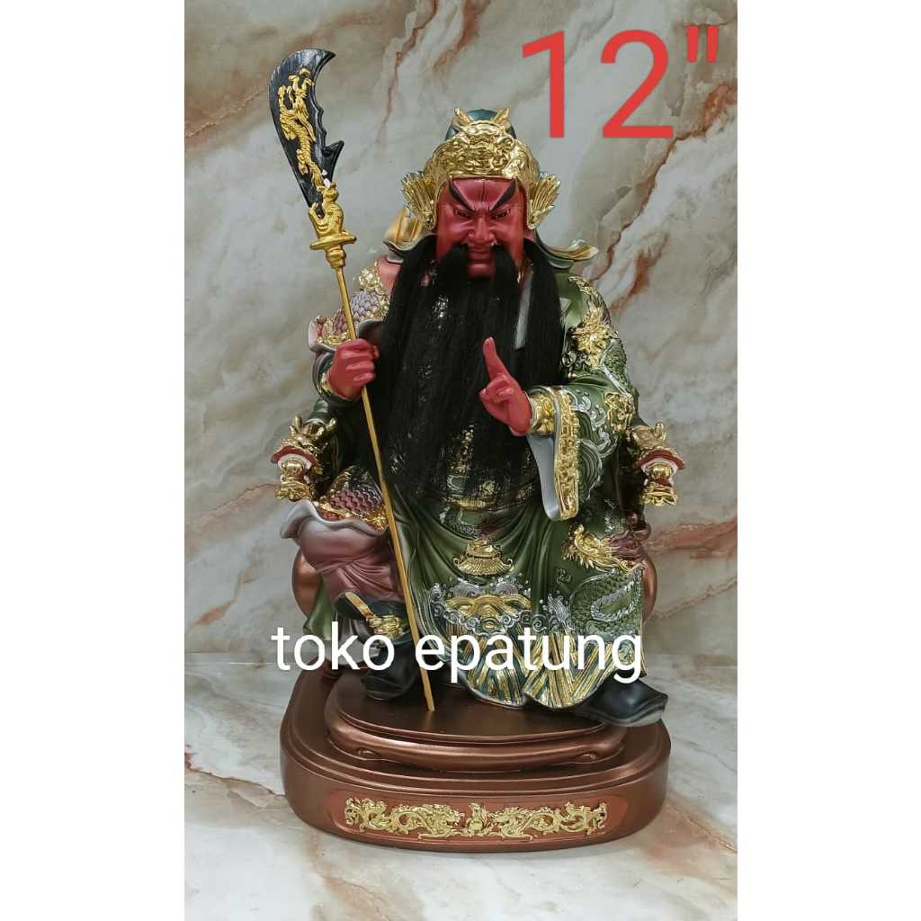 patung dewa kwan kung / kwan kong -12 inch fiber - 2 jari (l2)