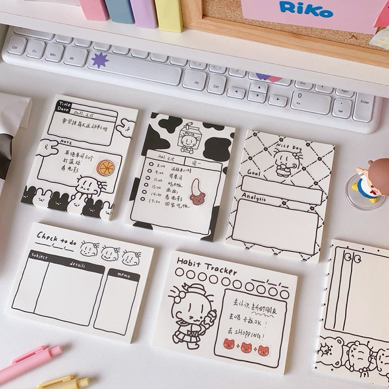 

Memo Pad Style Cute Kawaii Simple Black and White BnW Diary Planner Daily Note Catatan Sekolah