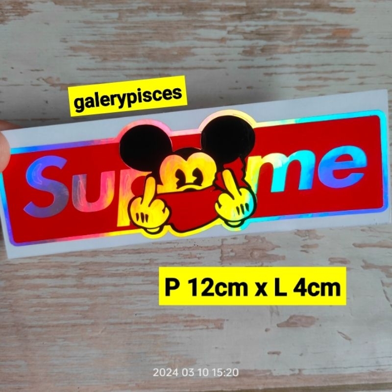 

stiker supreme Mickey mouse fucek hologram