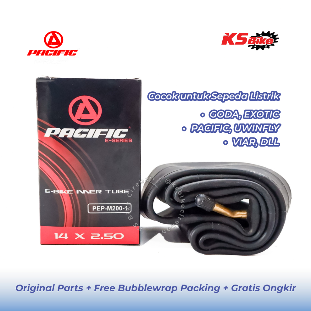 Ban Dalam Sepeda Listrik 14 x 2.125 2.50 Bengkok Tubles Ban Dalam Selis Ring 10 Pacific Kenda DELI S