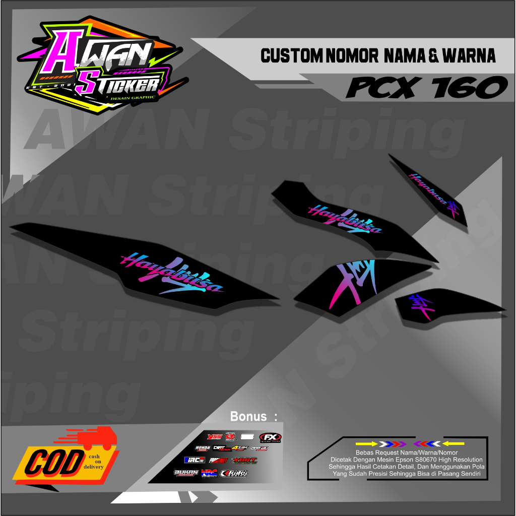 Stiker Transparan STRIPING TRANSPARAN PCX 160 DESAIN FONT HAYABUSA
