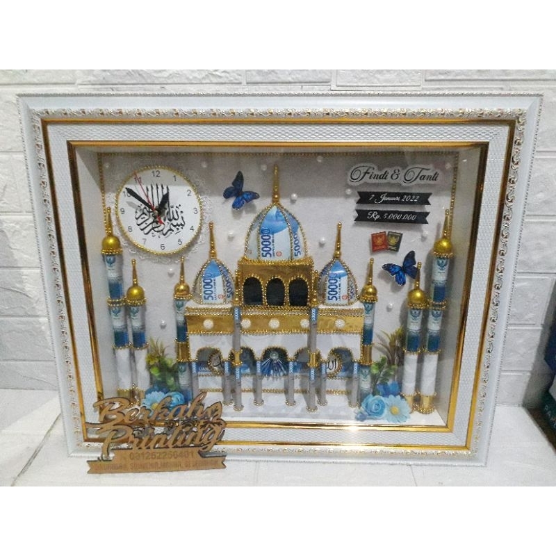 mahar masjid pigora 3d ( jam asli free batre + lampu putih)