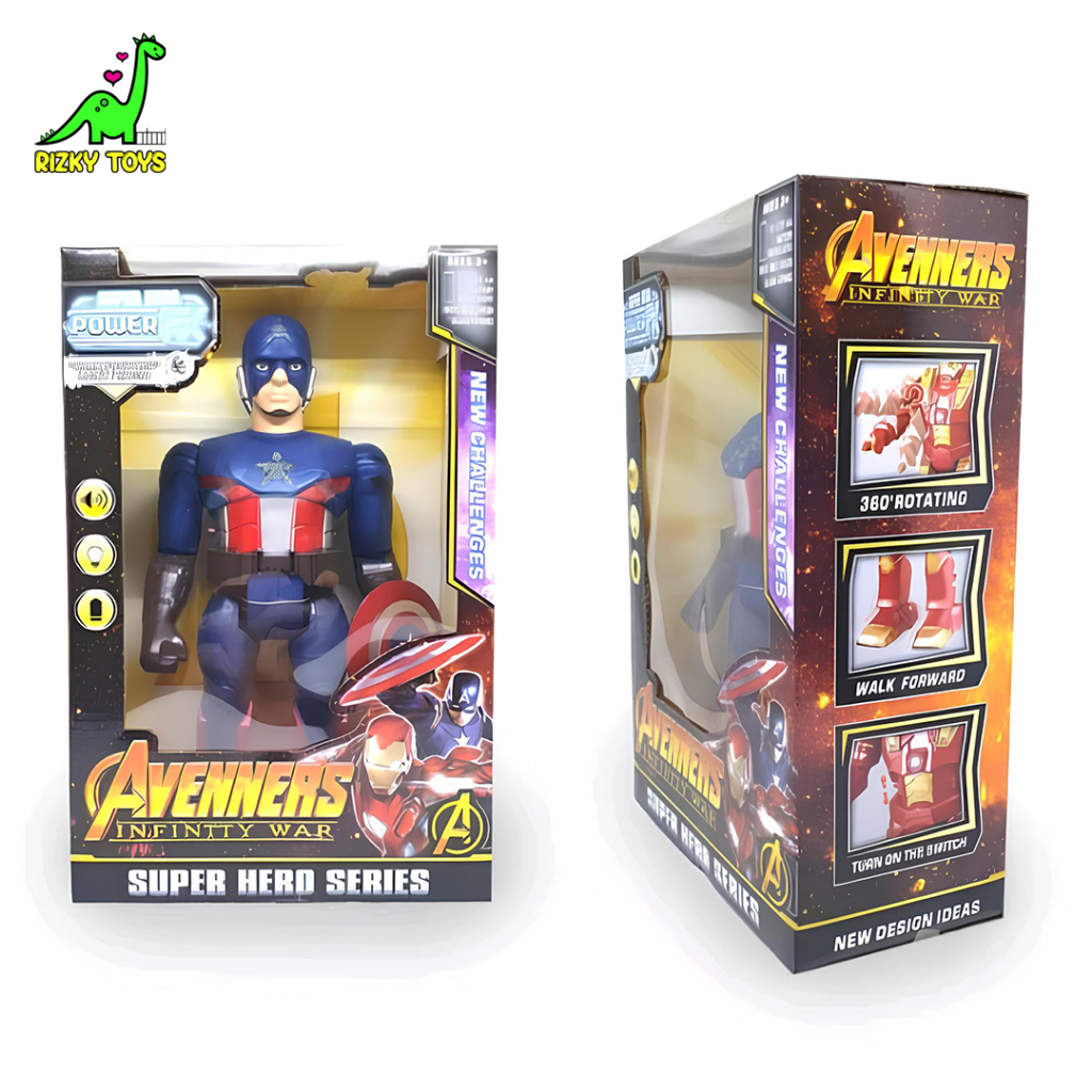 Mainan Robot Iron Man, Captain America, Spiderman avengers baterai, gerak bisa jalan, lampu, suara