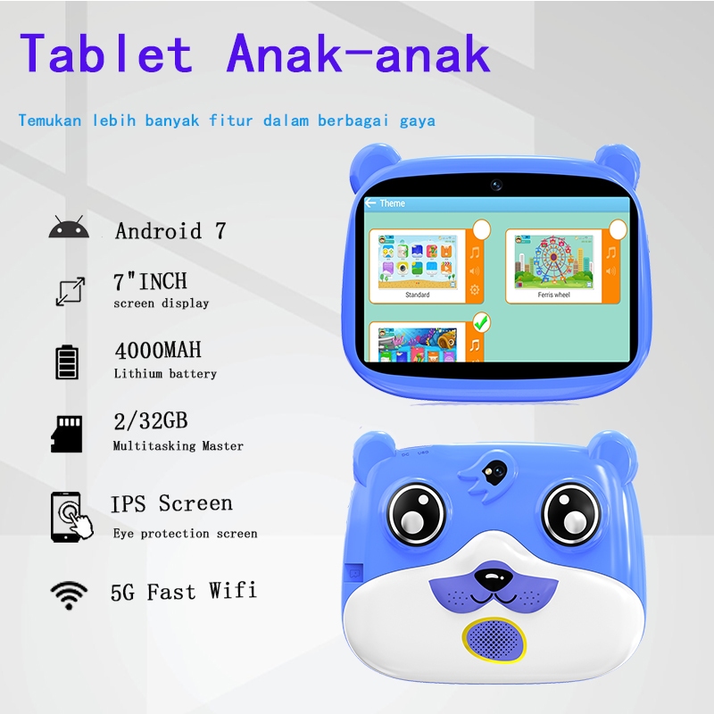 Tablet Belajar Anak Android 7 Inci Tablet Belajar untuk Anak Tablet PC 2GB + 32GB Tablet Android Touch Screen  F09 Layar Full Screen Layar Besar