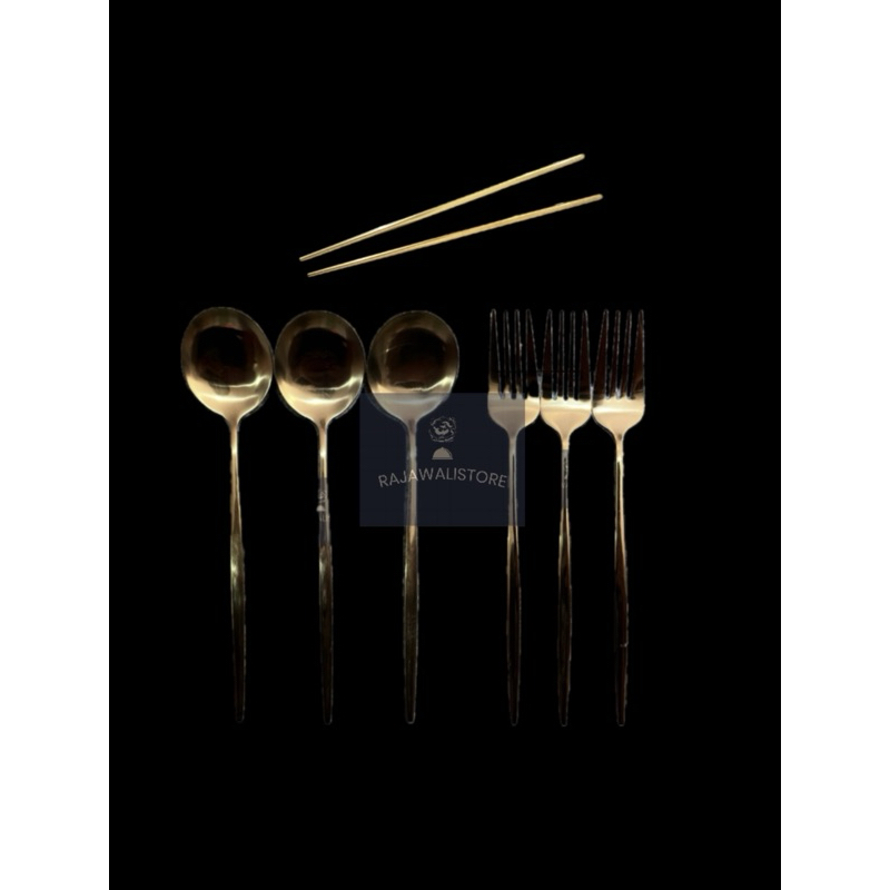 10Pcs Sendok Garpu Sumpit korea Gold, Sendok stainless garpu stainless sumpit stainless garpu makan 